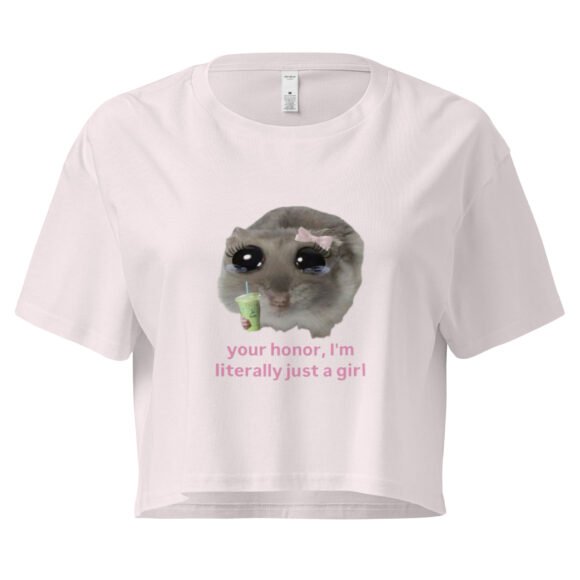 Your Honor Im Just a Girl Weeping Cat Y2K Baby Tee | Softcore Sad Kitty Retro Cropped Top | Emotional Animalcore Meme Tee - Image 8