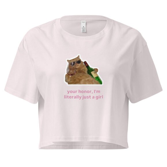 Your Honor I Am Just a Girl Cat Drinking Wine Y2K Baby Tee | Drunk Kittycore Retro Cropped Top | Legal Bimbo Vibes Meme Tee - Image 8
