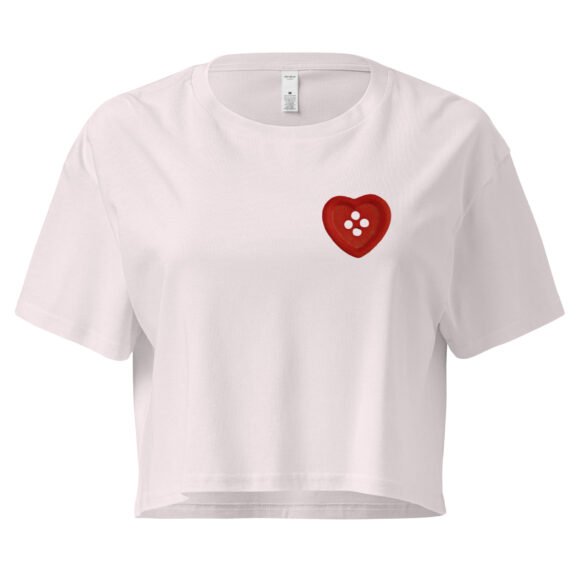 Button Heart Y2K Baby Tee | Fragile Feminine Energy Retro Cropped Top | Tumblr Dollcore Meme Tee - Image 7