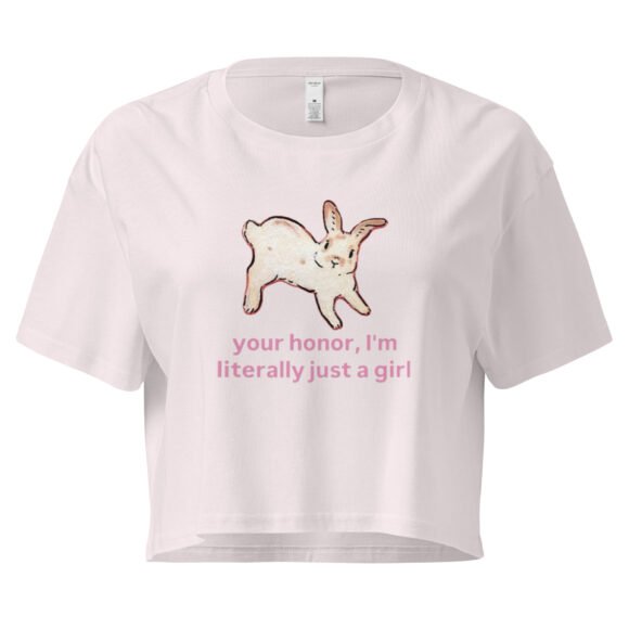 Your Honor I Am Just a Girl Bunny Y2K Baby Tee | Bunnycore Court Statement Retro Cropped Top | Legal Bimbo Meme Tee - Image 8