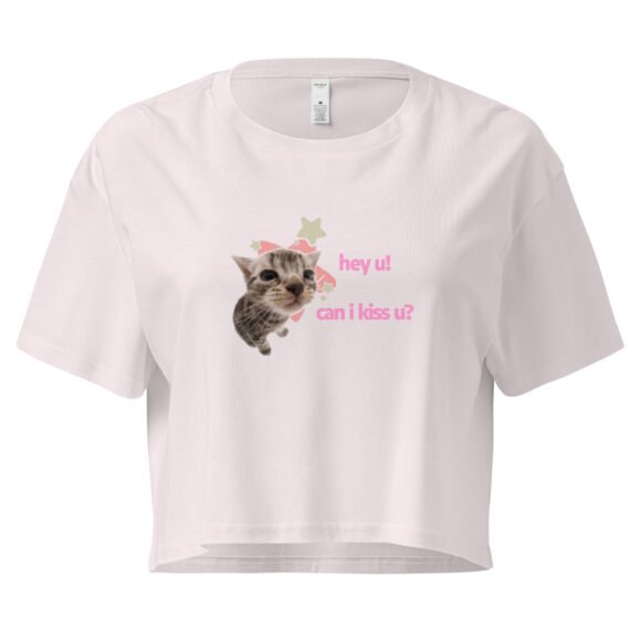 Hey U Can I Kiss U Cat Y2K Baby Tee | Can I Kiss U Alt-Girl Cropped Tee | Flirty Catcore Retro Baby Tee - Image 8