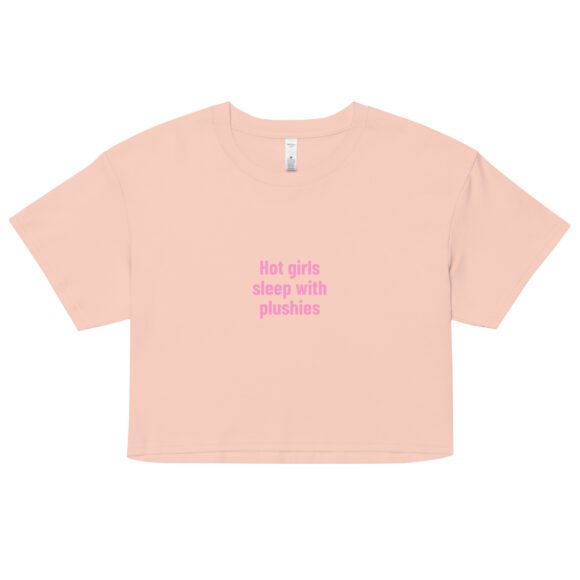 Hot Girls Sleep With Plushies Y2K Baby Tee | Bimbo Bedtime Retro Cropped Top | Softcore Sleepy Meme Tee - Image 5
