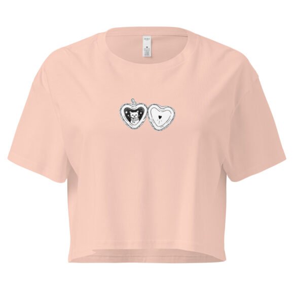 Cat Heart Locket Y2K Baby Tee | Romantic Kittycore Retro Cropped Top | Feral Love Meme Tee - Image 5