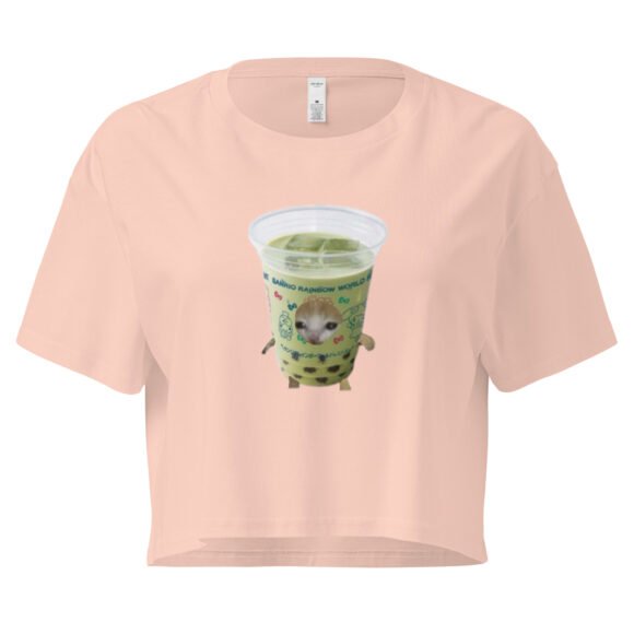 Matcha Cat Y2K Baby Tee | Green Tea Kitty Retro Cropped Top | Caffeinated Princess Meme Tee - Image 5