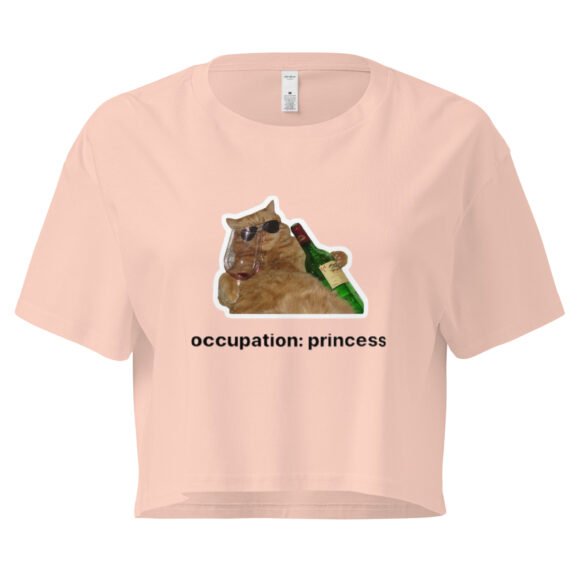 Occupation Princess Drinking Cat Y2K Baby Tee | Royal Kittycore Retro Cropped Top | Wine Mom Alt Meme Tee - Image 4