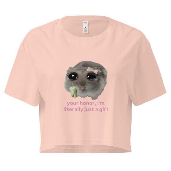 Your Honor Im Just a Girl Weeping Cat Y2K Baby Tee | Softcore Sad Kitty Retro Cropped Top | Emotional Animalcore Meme Tee - Image 6