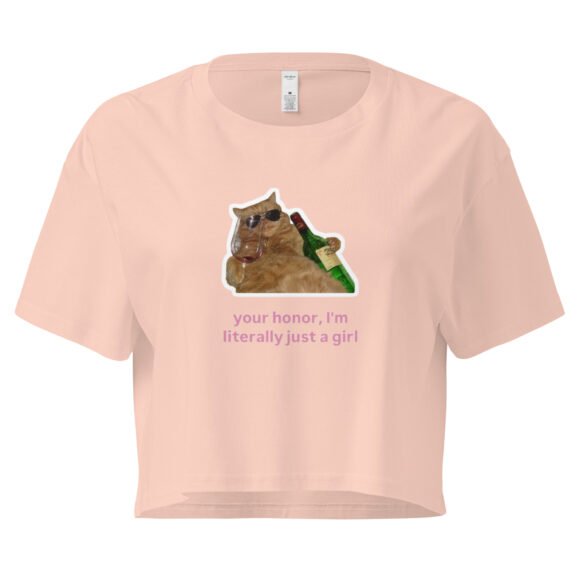 Your Honor I Am Just a Girl Cat Drinking Wine Y2K Baby Tee | Drunk Kittycore Retro Cropped Top | Legal Bimbo Vibes Meme Tee - Image 6