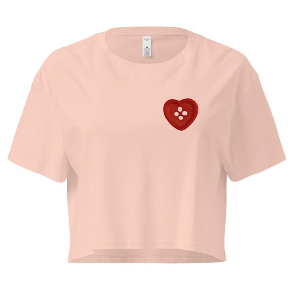 Button Heart Y2K Baby Tee | Fragile Feminine Energy Retro Cropped Top | Tumblr Dollcore Meme Tee - Image 5