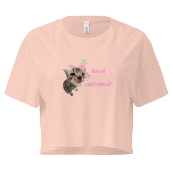 Hey U Can I Kiss U Cat Y2K Baby Tee | Can I Kiss U Alt-Girl Cropped Tee | Flirty Catcore Retro Baby Tee - Image 6