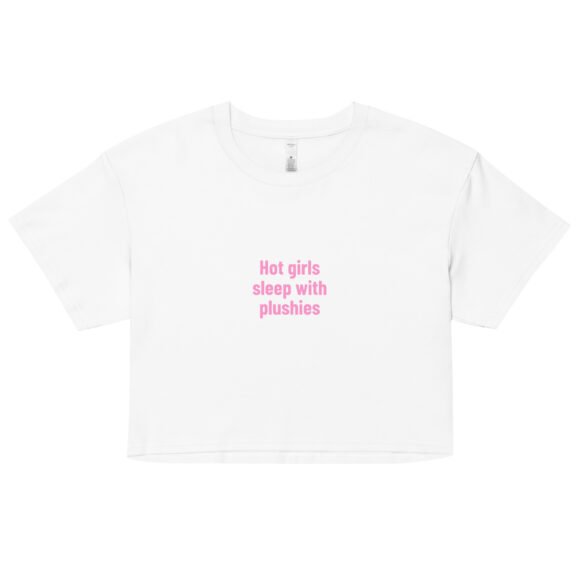 Hot Girls Sleep With Plushies Y2K Baby Tee | Bimbo Bedtime Retro Cropped Top | Softcore Sleepy Meme Tee - Image 10