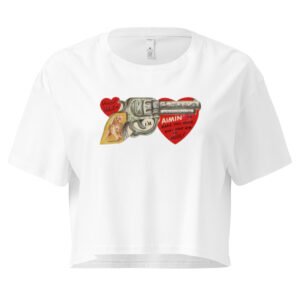 Gun and Heart Y2K Baby Tee | Softcore Violence Retro Cropped Top | Love and Rage Meme Tee