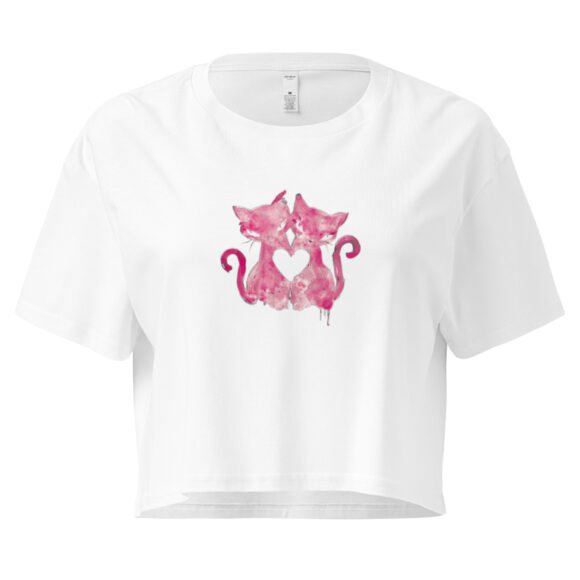 Cat Kissing Heart Y2K Baby Tee | Romantic Felinecore Retro Cropped Top | Kitty Love Story Meme Tee