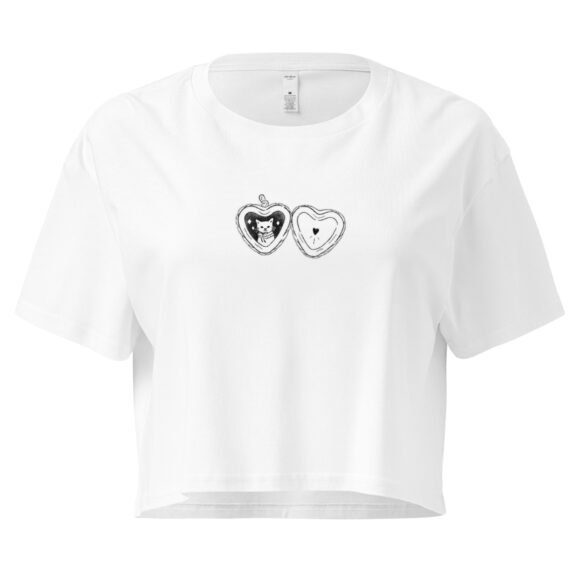 Cat Heart Locket Y2K Baby Tee | Romantic Kittycore Retro Cropped Top | Feral Love Meme Tee - Image 10