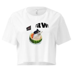 Rawr Pirate Cat in Watermelon Y2K Baby Tee | Chaotic Summer Kitty Retro Cropped Top | Piratecore Cat Meme Tee