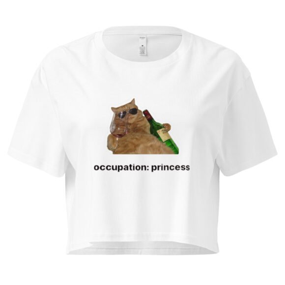 Occupation Princess Drinking Cat Y2K Baby Tee | Royal Kittycore Retro Cropped Top | Wine Mom Alt Meme Tee - Image 9