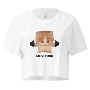 Me Stronk Cat Lifting Weights Y2K Baby Tee | Buff Kitty Retro Cropped Top | Gymcore Girl Meme Tee