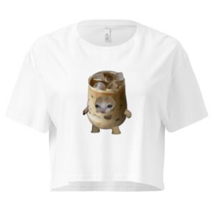 Coffee Cat Y2K Baby Tee | Hyper Kittycore Retro Cropped Top | Caffeinated Slut Meme Tee