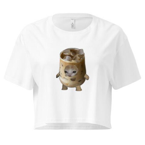 Coffee Cat Y2K Baby Tee | Hyper Kittycore Retro Cropped Top | Caffeinated Slut Meme Tee