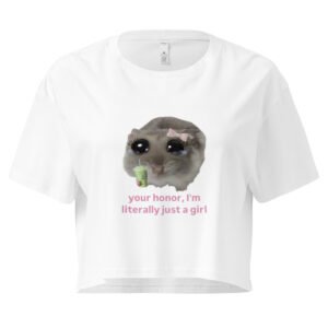 Your Honor Im Just a Girl Weeping Cat Y2K Baby Tee | Softcore Sad Kitty Retro Cropped Top | Emotional Animalcore Meme Tee