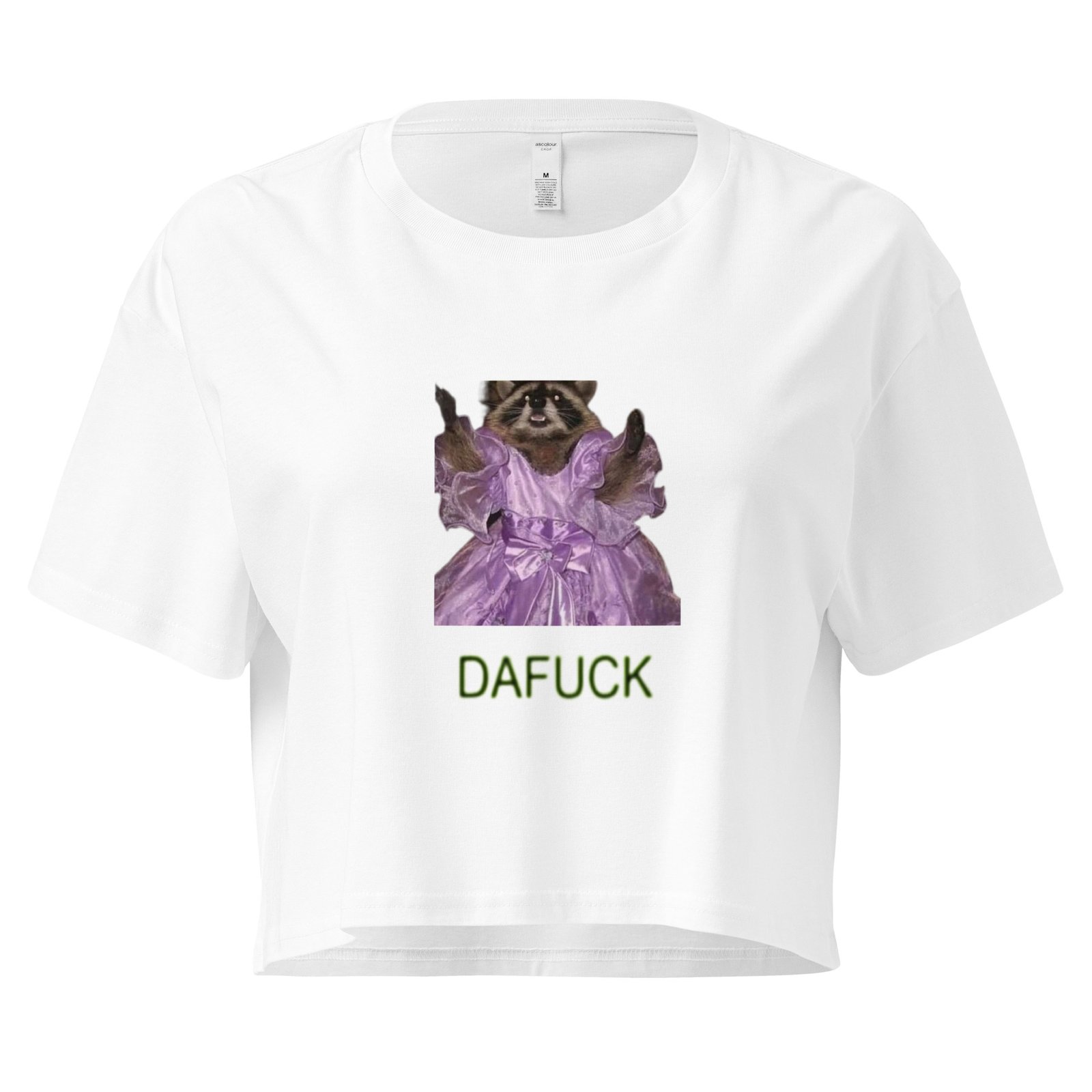 Dafuck Raccoon Y2K Baby Tee | Confused Trashcore Retro Cropped Top | Unhinged Meme Girl Tee