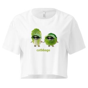 Catbbage Y2K Baby Tee | Kitty Lettucecore Retro Cropped Top | Surreal Feral Meme Tee