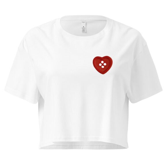 Button Heart Y2K Baby Tee | Fragile Feminine Energy Retro Cropped Top | Tumblr Dollcore Meme Tee - Image 10