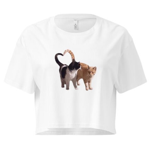 Heart Tail Cats Y2K Baby Tee | Romantic Catcore Retro Cropped Top | Soft Bimbo Cat Girl Meme Tee