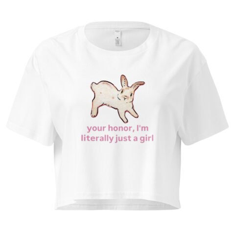 Your Honor I Am Just a Girl Bunny Y2K Baby Tee | Bunnycore Court Statement Retro Cropped Top | Legal Bimbo Meme Tee