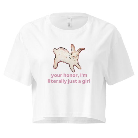 Your Honor I Am Just a Girl Bunny Y2K Baby Tee | Bunnycore Court Statement Retro Cropped Top | Legal Bimbo Meme Tee