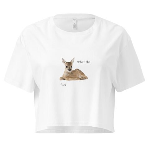 What the Fuck Deer Y2K Baby Tee | Surrealist Forestcore Retro Cropped Top | Weird Animal Meme Girl Tee