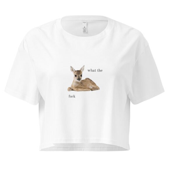 What the Fuck Deer Y2K Baby Tee | Surrealist Forestcore Retro Cropped Top | Weird Animal Meme Girl Tee