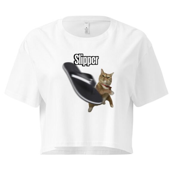 Slipper Throwing Cat Meme Baby Tee | Chonk Rage Tee Y2K Cropped Top | Household Weapon Cat Retro Top - Image 10