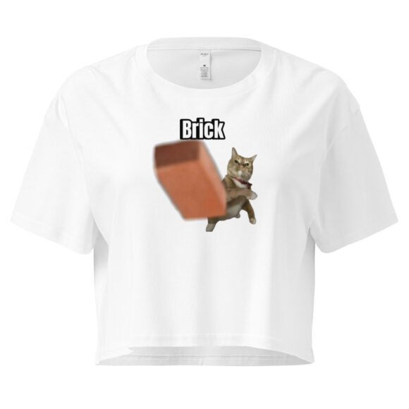 Brick Throwing Cat Meme Baby Tee | Throw Bricks Not Fits Y2K Cropped Top | Chaotic Catcore Alt-Girl Tee