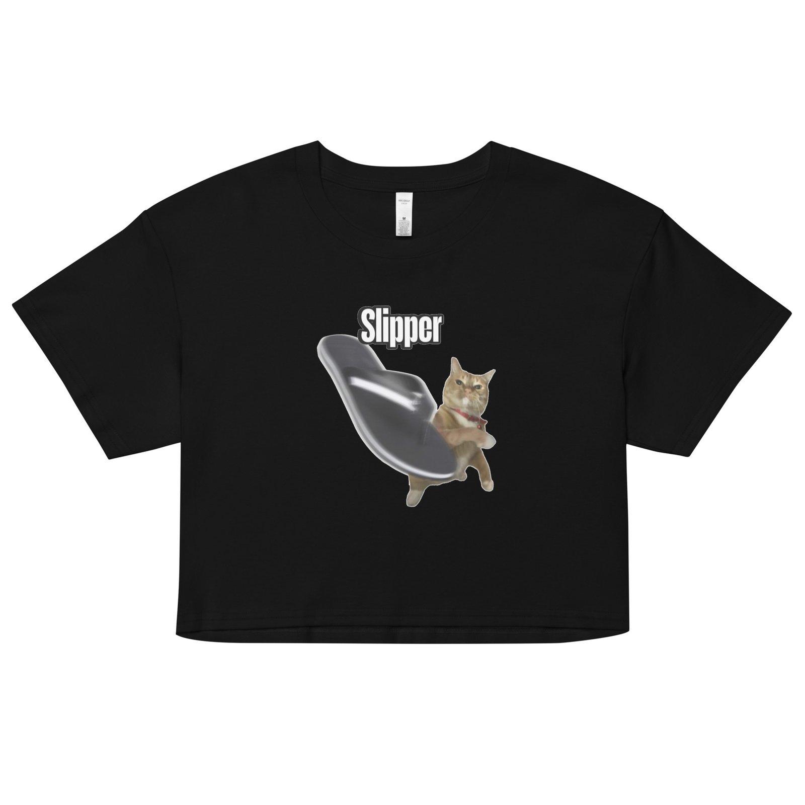 Slipper Throwing Cat Meme Baby Tee | Chonk Rage Tee Y2K Cropped Top | Household Weapon Cat Retro Top - Image 2
