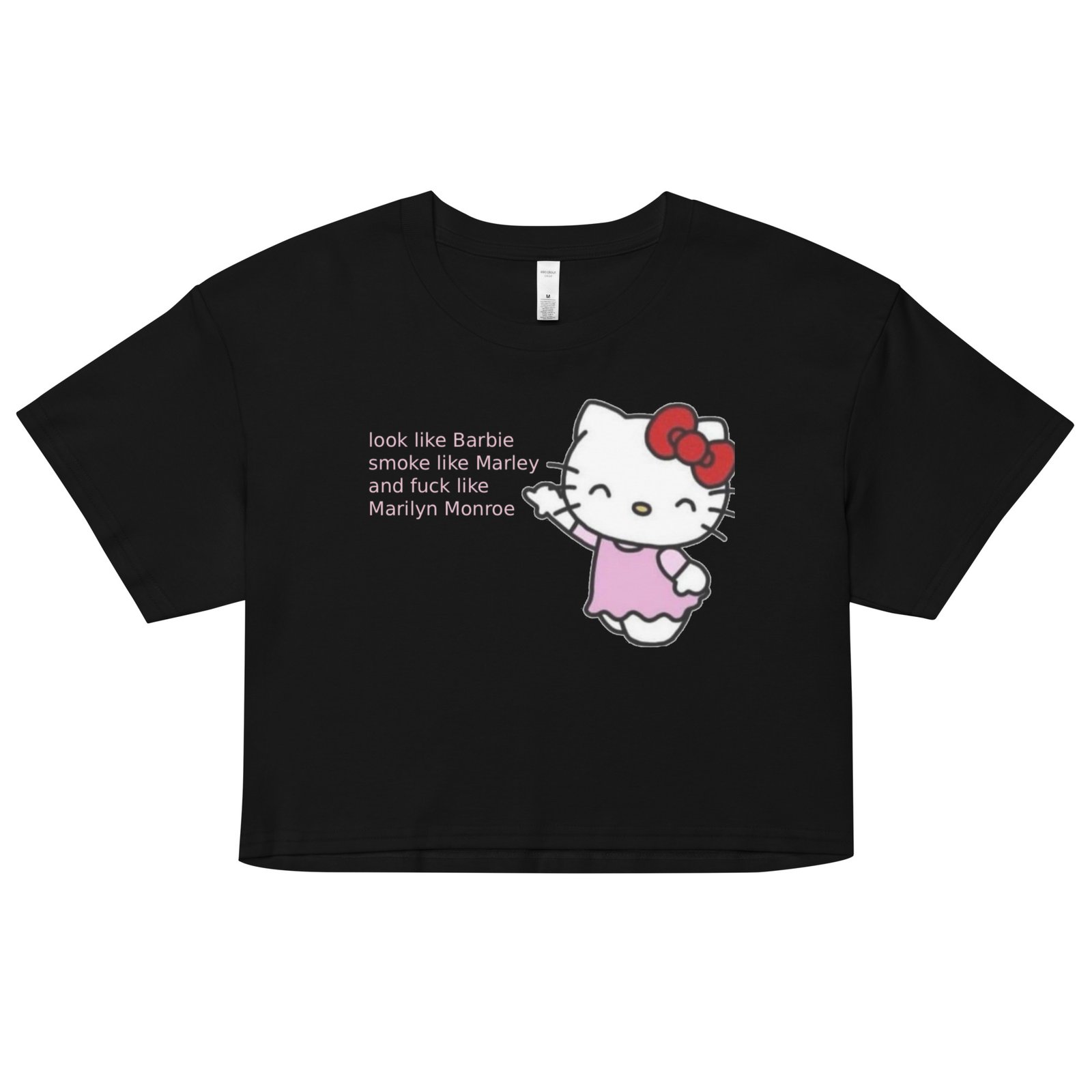 Look Like Barbie Smoke Like Marley Fuck Like Monroe Y2K Baby Tee | Bad Influence Retro Cropped Top | Bimbo Core Meme Shirt - Image 10