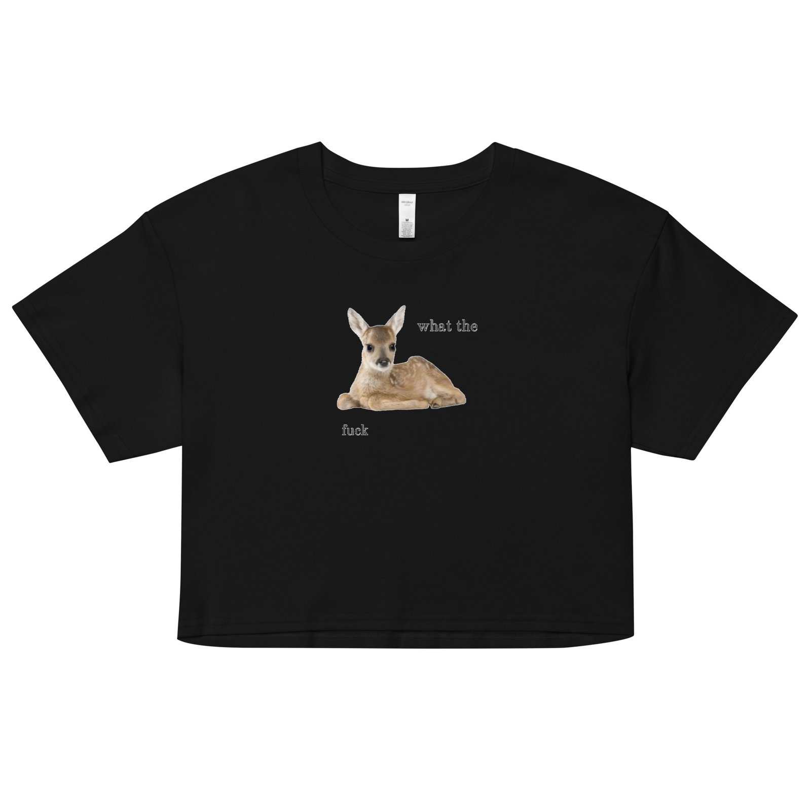 What the Fuck Deer Y2K Baby Tee | Surrealist Forestcore Retro Cropped Top | Weird Animal Meme Girl Tee - Image 12