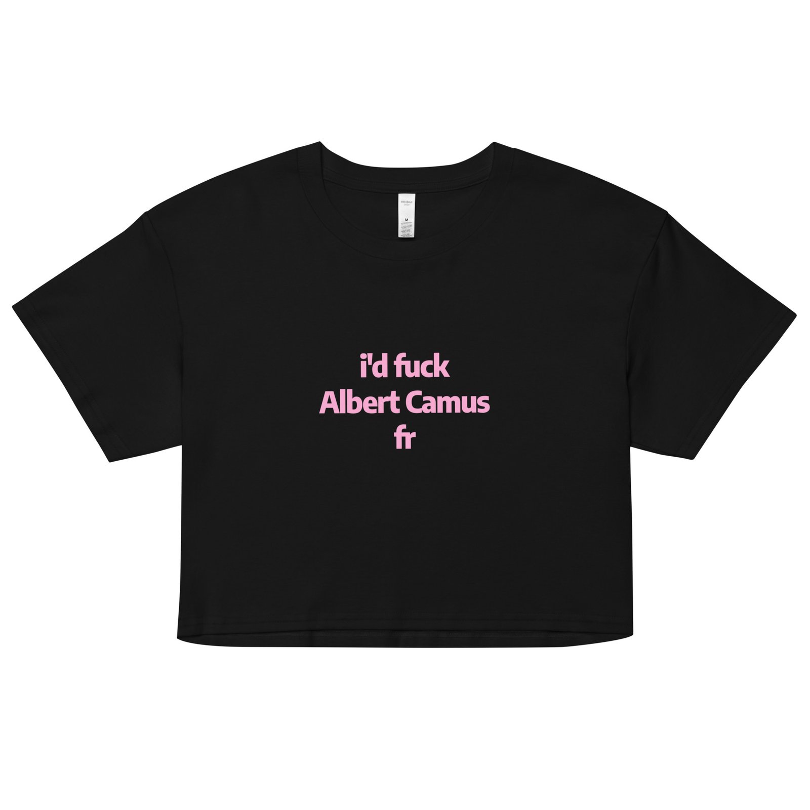 Id Fuck Albert Camus Y2K Baby Tee | French Existentialist Slut Retro Cropped Top | Camus Is Hotcore Tee - Image 2
