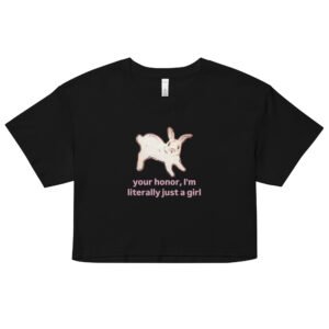 Your Honor I Am Just a Girl Bunny Y2K Baby Tee | Bunnycore Court Statement Retro Cropped Top | Legal Bimbo Meme Tee