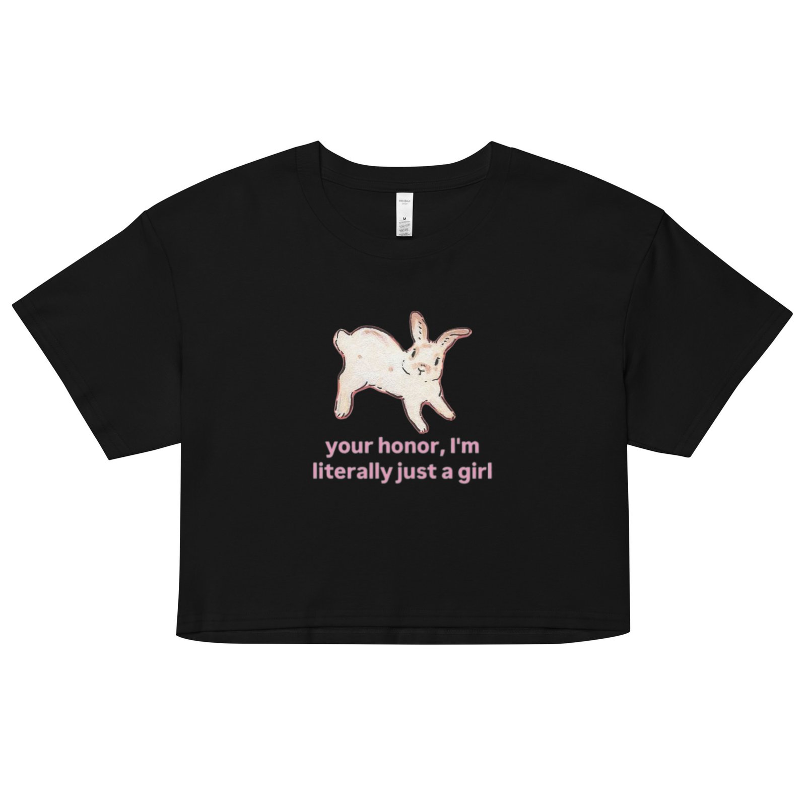 Your Honor I Am Just a Girl Bunny Y2K Baby Tee | Bunnycore Court Statement Retro Cropped Top | Legal Bimbo Meme Tee