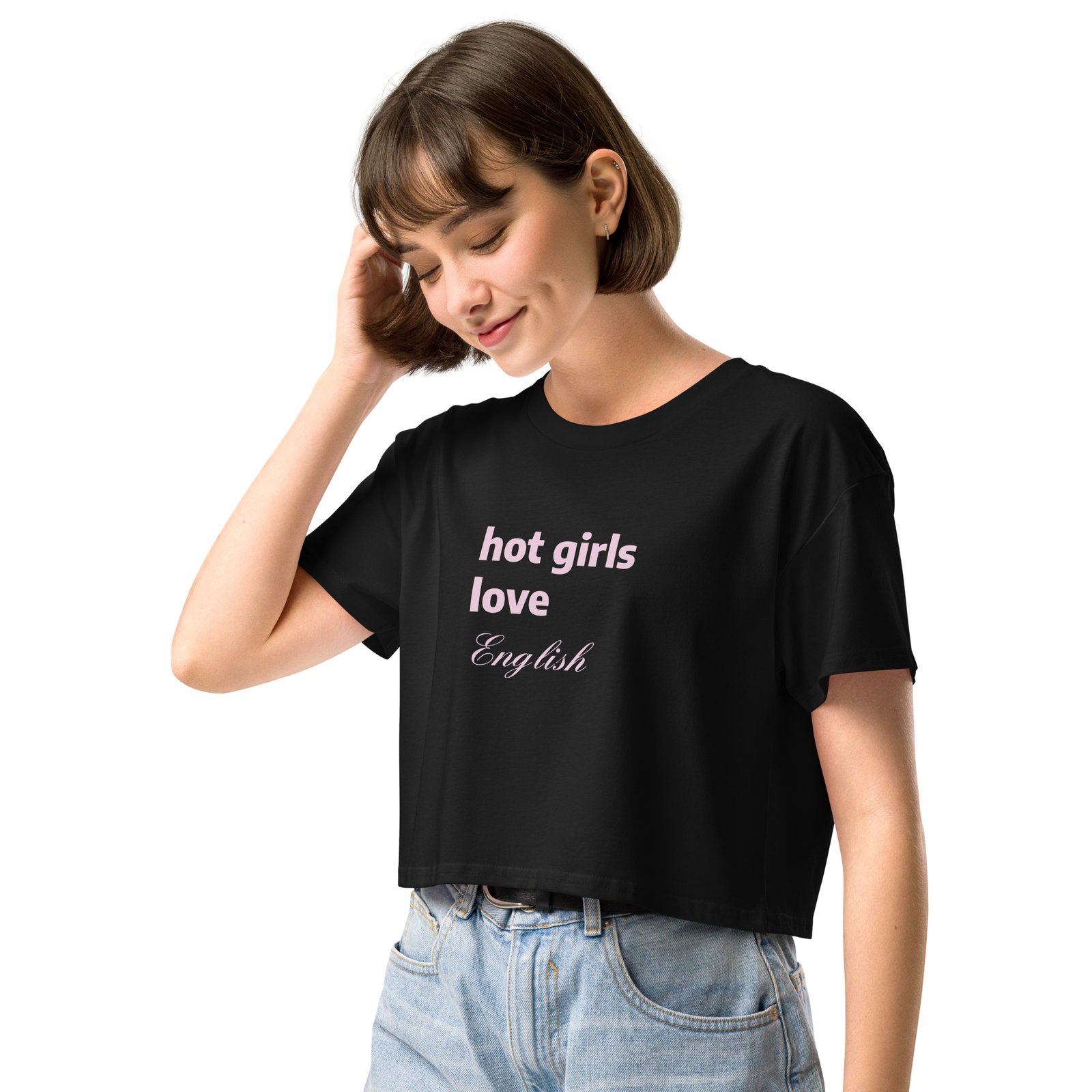 Hot Girls Love English Y2K Baby Tee | Grammar Slut Retro Cropped Top | Nerdy Bimbo Energy Meme Tee - Image 3