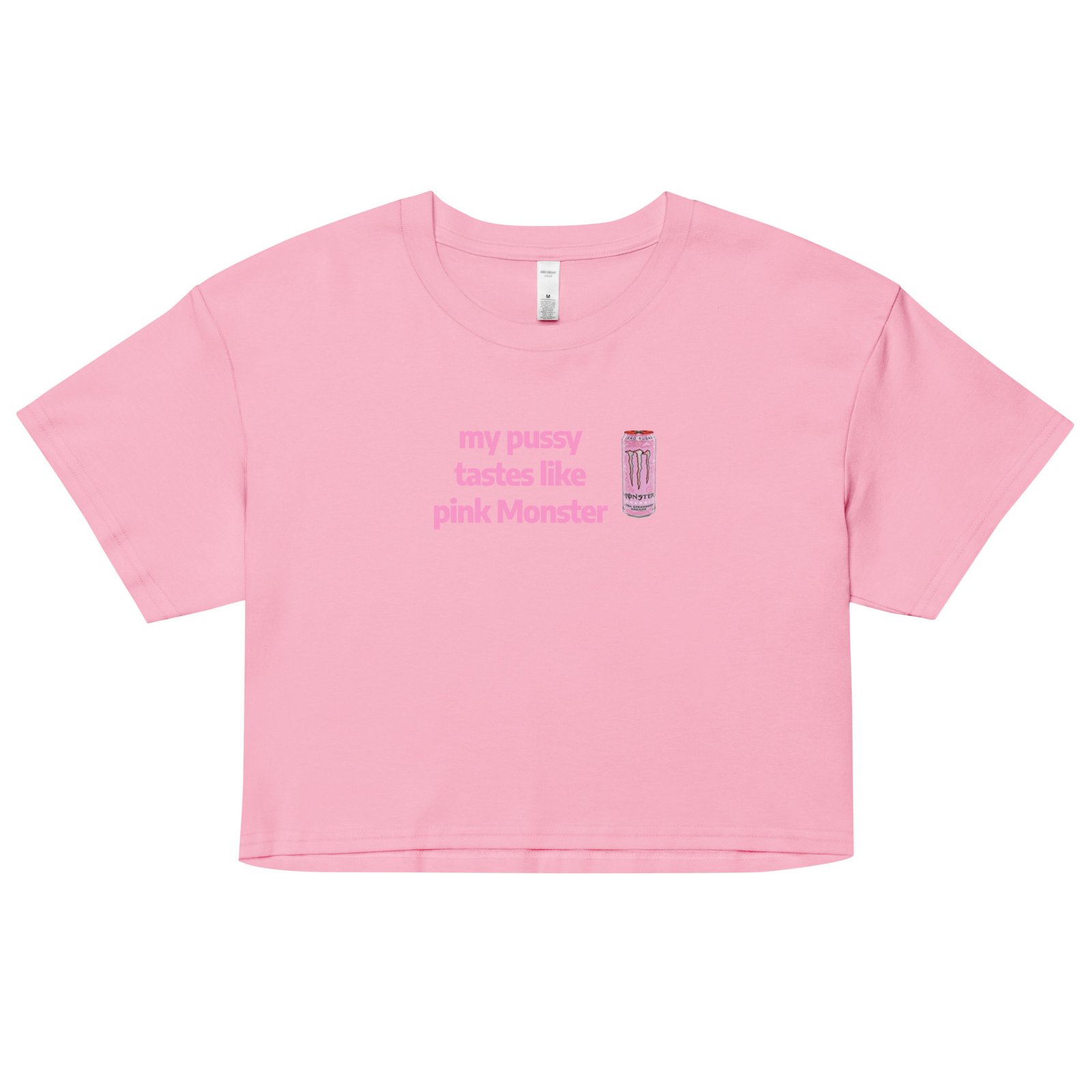 My Pussy Tastes Like Pink Monster Y2K Baby Tee | Monster Energy Slut Retro Cropped Top | Feral Girl Club Meme Tee - Image 7