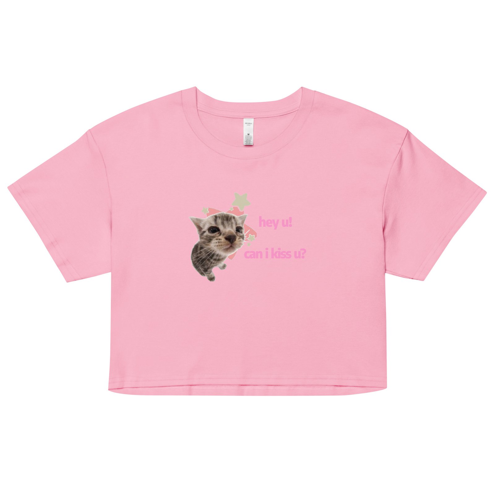 Hey U Can I Kiss U Cat Y2K Baby Tee | Can I Kiss U Alt-Girl Cropped Tee | Flirty Catcore Retro Baby Tee - Image 8