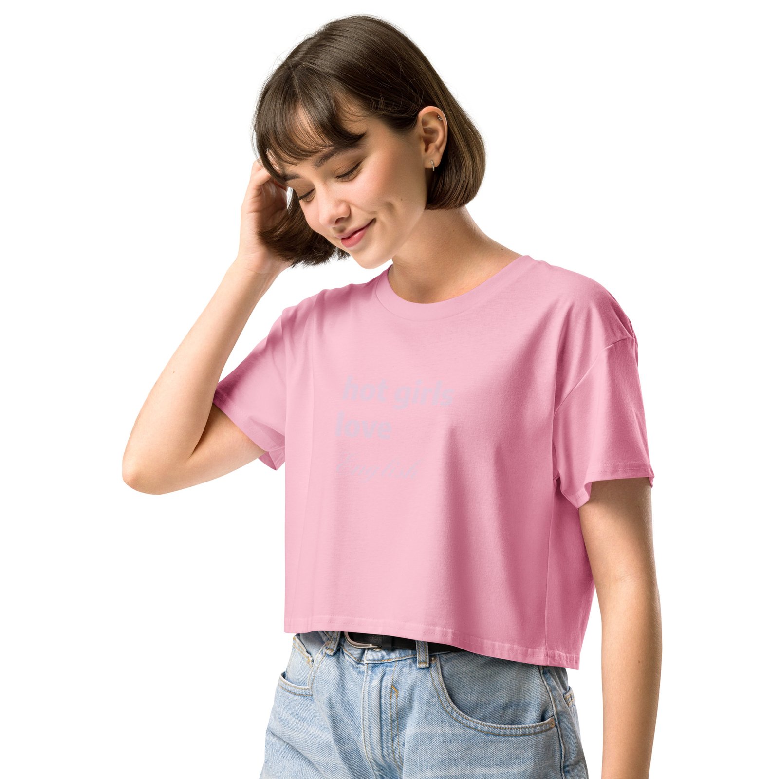 Hot Girls Love English Y2K Baby Tee | Grammar Slut Retro Cropped Top | Nerdy Bimbo Energy Meme Tee - Image 12