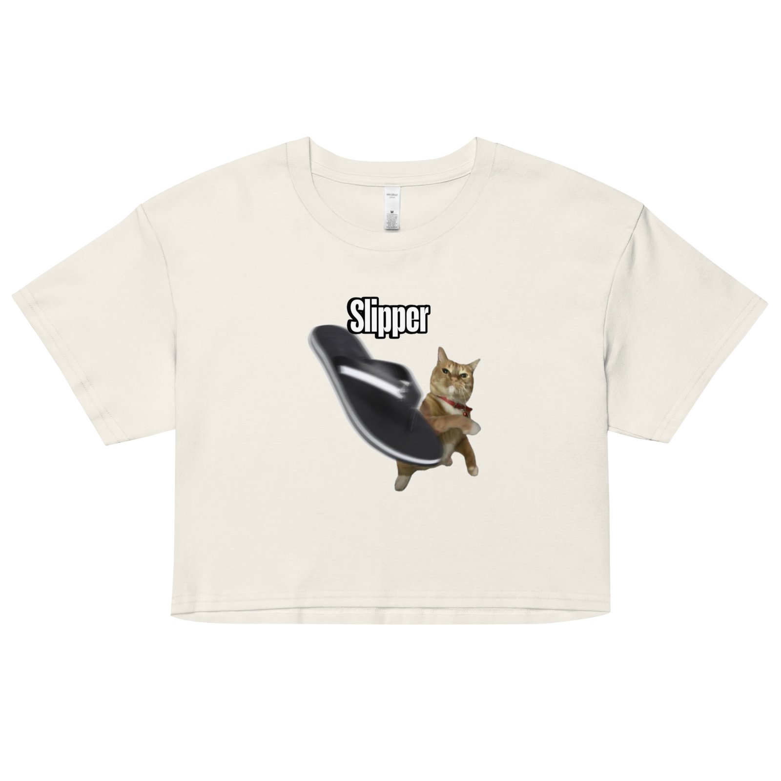 Slipper Throwing Cat Meme Baby Tee | Chonk Rage Tee Y2K Cropped Top | Household Weapon Cat Retro Top