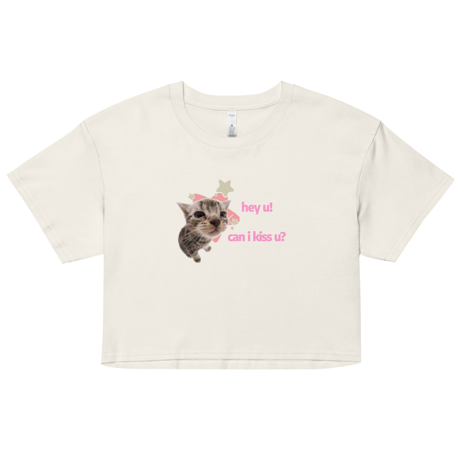 Hey U Can I Kiss U Cat Y2K Baby Tee | Can I Kiss U Alt-Girl Cropped Tee | Flirty Catcore Retro Baby Tee - Image 17