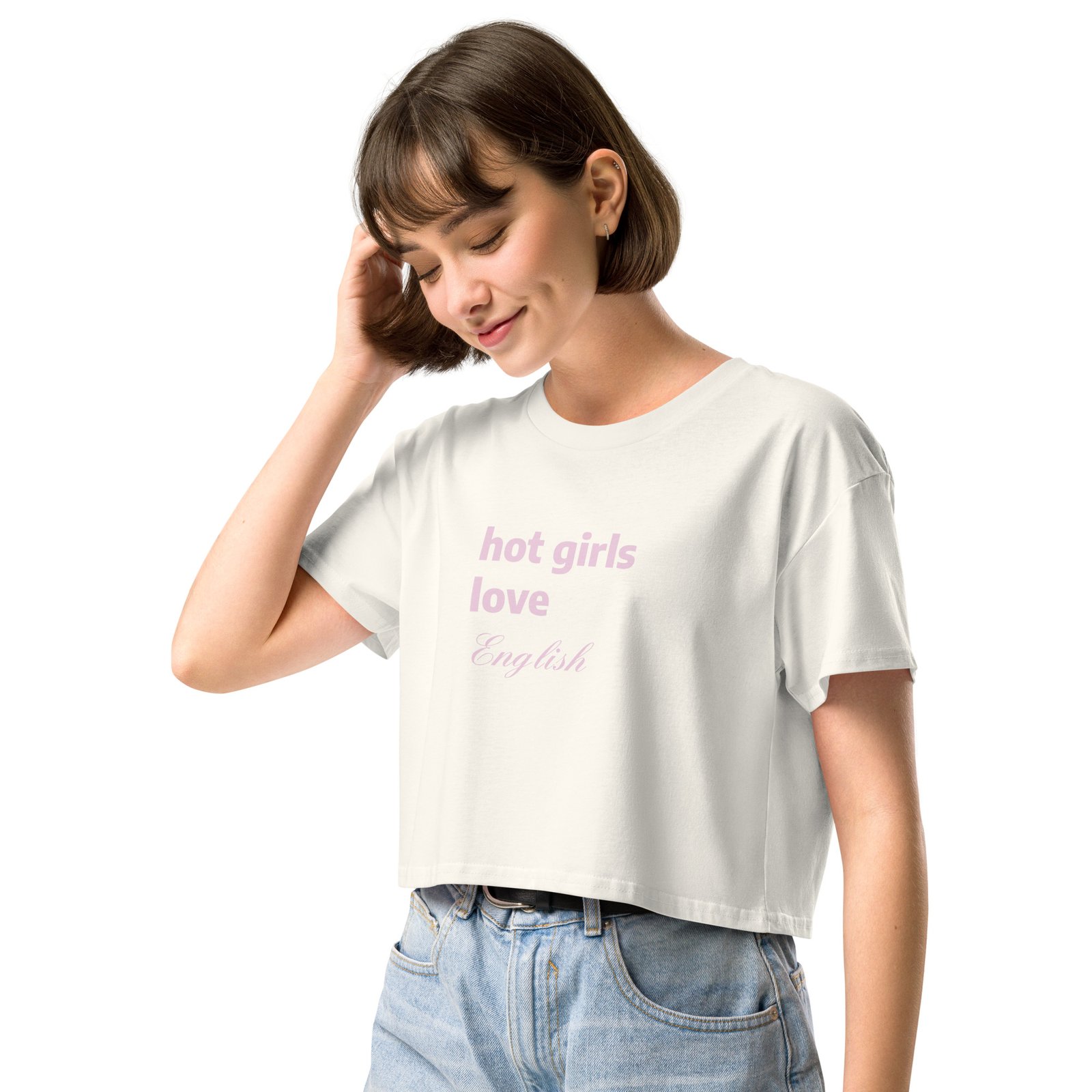 Hot Girls Love English Y2K Baby Tee | Grammar Slut Retro Cropped Top | Nerdy Bimbo Energy Meme Tee - Image 27