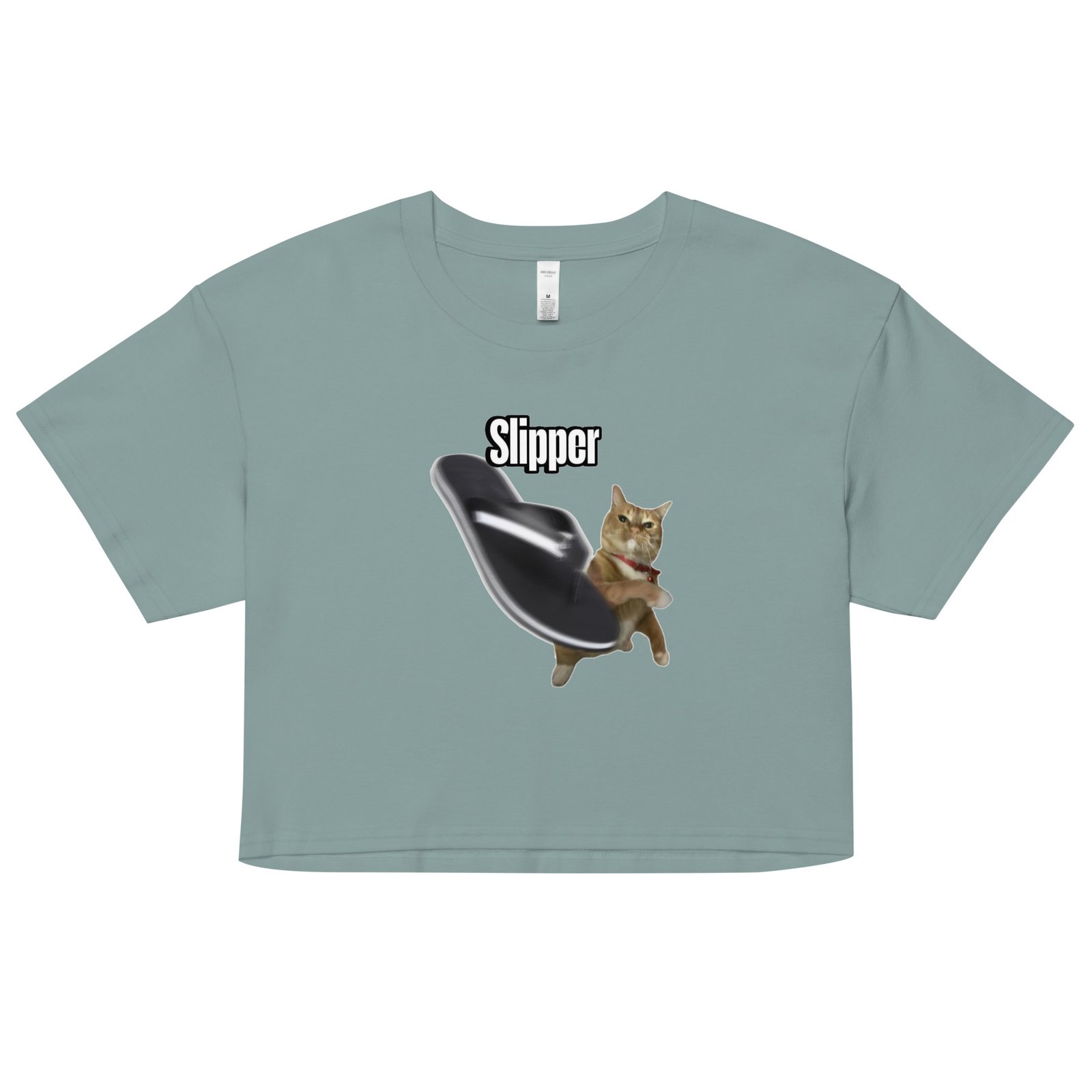 Slipper Throwing Cat Meme Baby Tee | Chonk Rage Tee Y2K Cropped Top | Household Weapon Cat Retro Top - Image 4