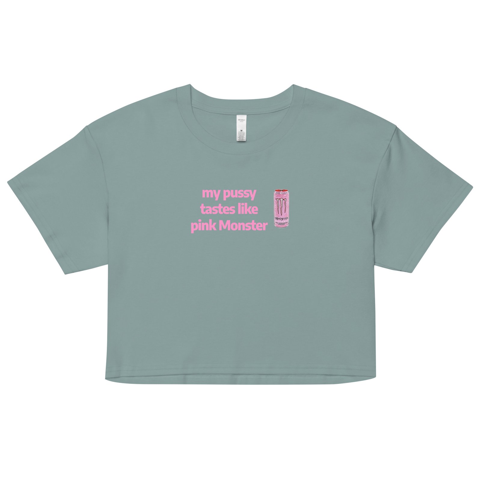 My Pussy Tastes Like Pink Monster Y2K Baby Tee | Monster Energy Slut Retro Cropped Top | Feral Girl Club Meme Tee - Image 3