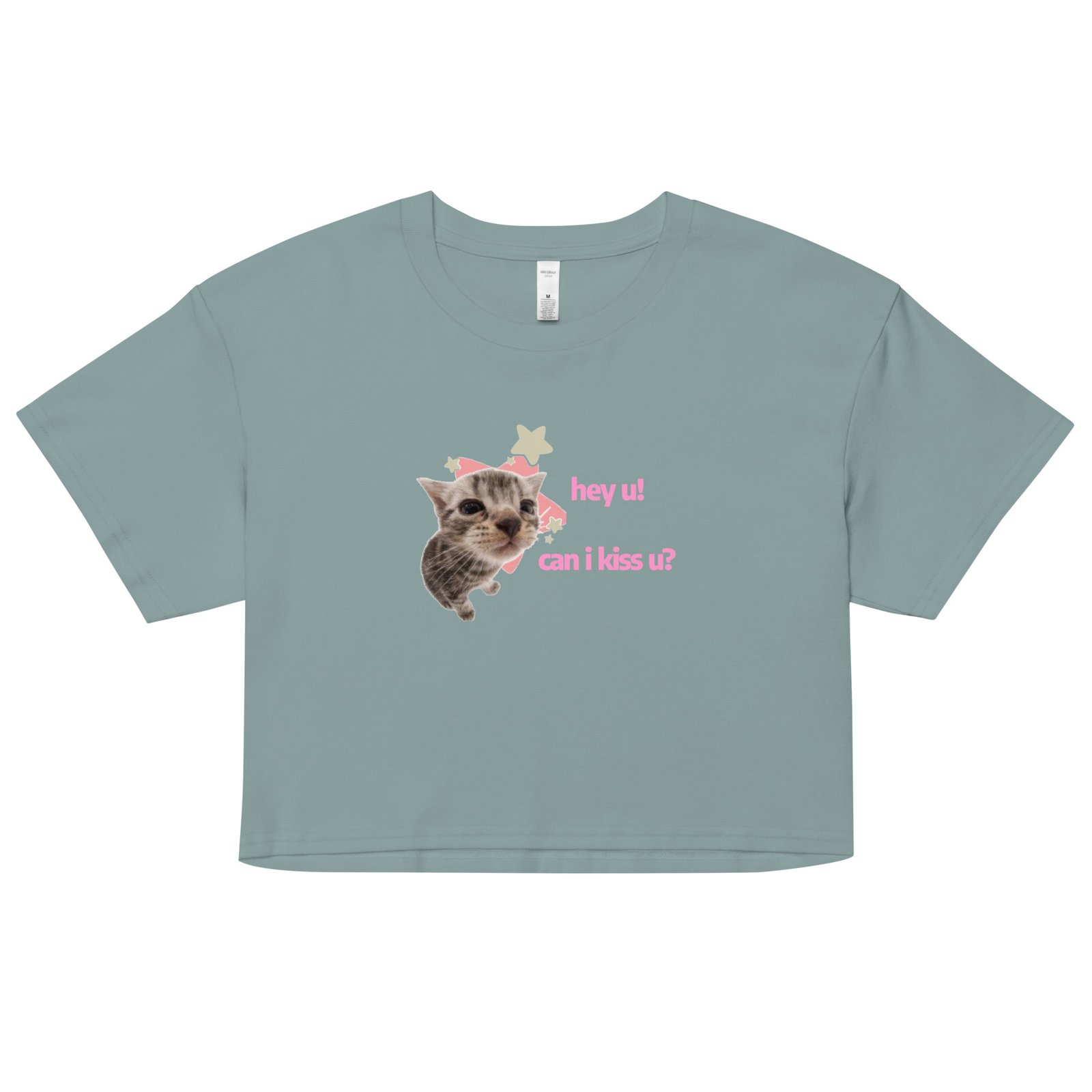 Hey U Can I Kiss U Cat Y2K Baby Tee | Can I Kiss U Alt-Girl Cropped Tee | Flirty Catcore Retro Baby Tee - Image 4