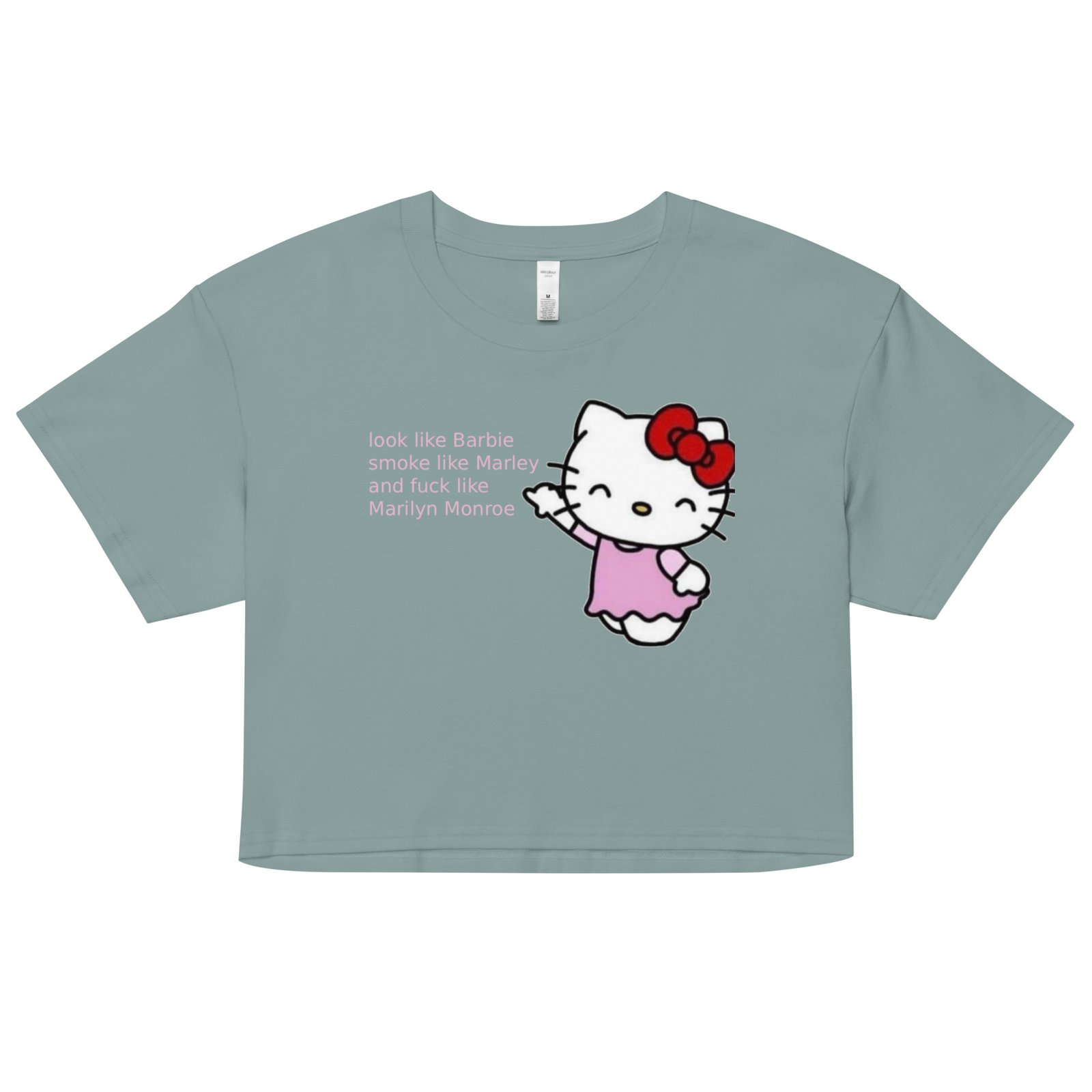 Look Like Barbie Smoke Like Marley Fuck Like Monroe Y2K Baby Tee | Bad Influence Retro Cropped Top | Bimbo Core Meme Shirt - Image 12